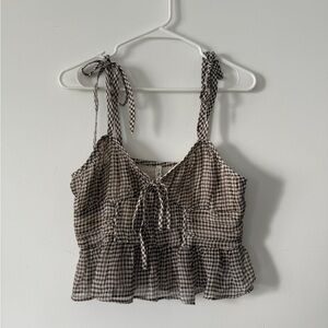 American Eagle Outfitters Brown and White Gingham Crop Top